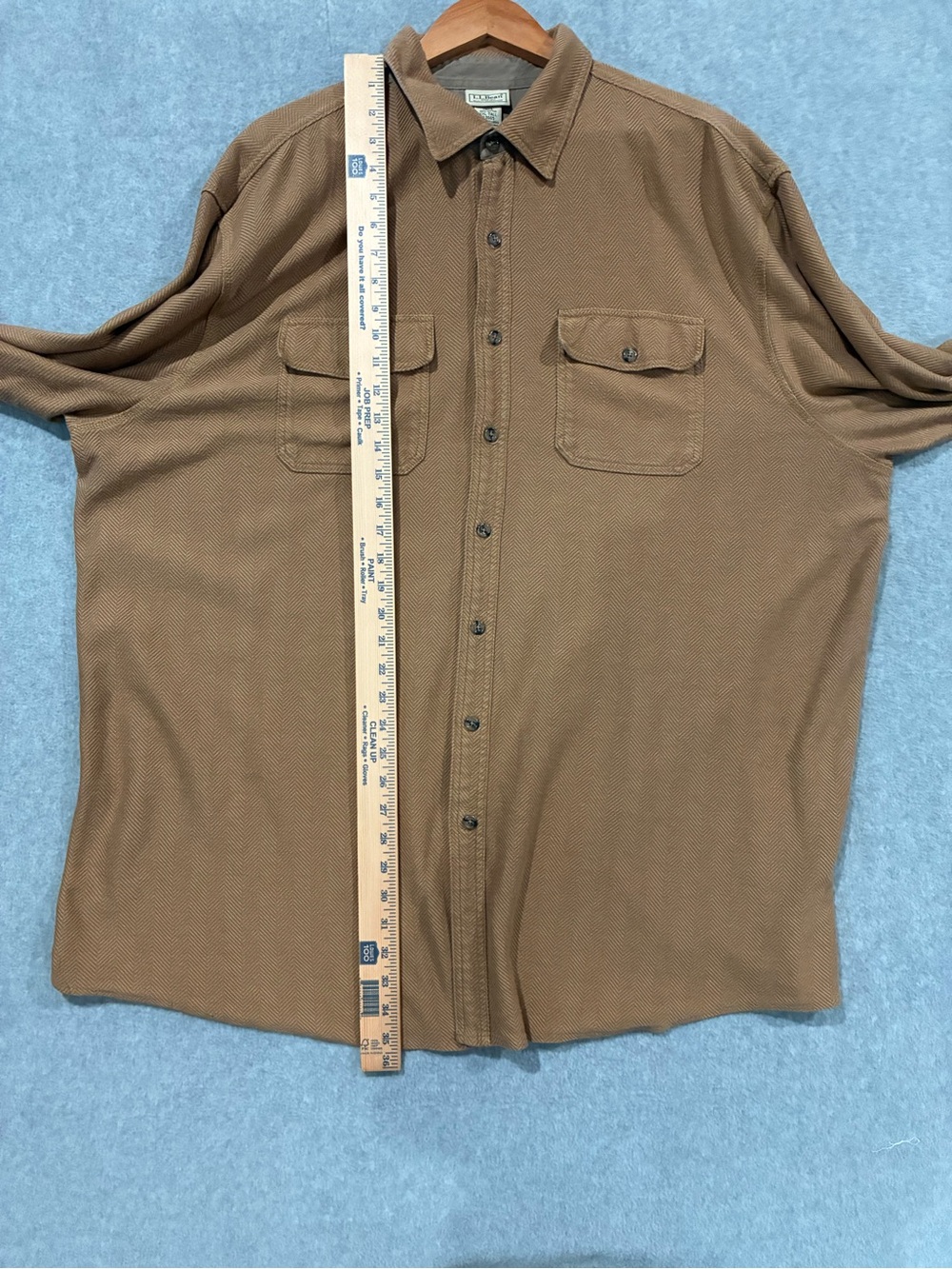 L.L. Bean Men’s XXL Tall Herringbone Button-Up Shirt Tan Cotton Outdoor Workwear - Picture 7 of 7